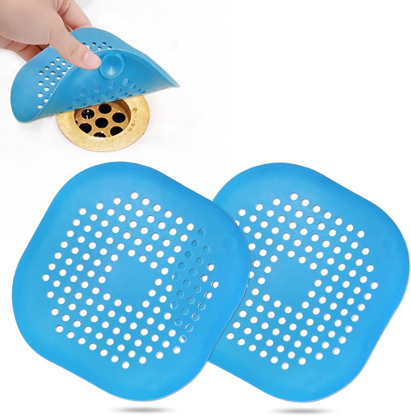 Bovinde Hair Drain Catcher,Square Drain Cover for Shower Silicone Hair Stopper with Suction Cup,Easy to Install Suit for Bathroom,Bathtub,Kitchen 2 Pack (Blue) - Image 1