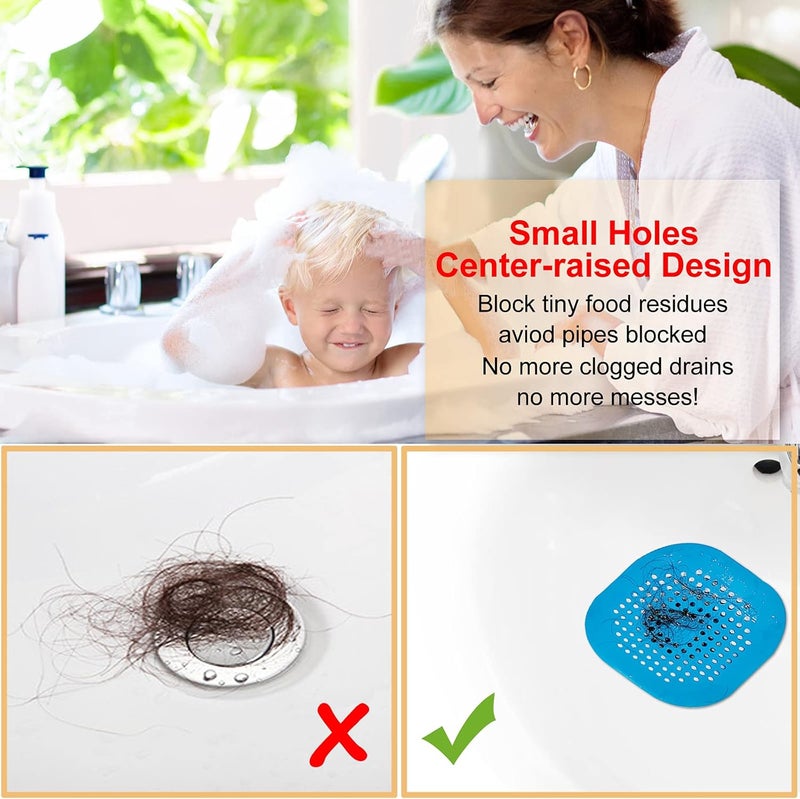 Bovinde Hair Drain Catcher,Square Drain Cover for Shower Silicone Hair Stopper with Suction Cup,Easy to Install Suit for Bathroom,Bathtub,Kitchen 2 Pack (Blue) - Image 3