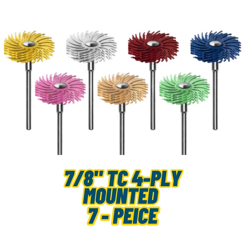 Dedeco Sunburst - 7/8 Inch TC 4-PLY Radial Bristle Discs - Precision Thermoplastic Rotary Cleaning and Polishing Tool Set, Assorted: 1 of Each 7 Grit Textures 3/32 Inch (2.35mm) Shanks (7 Piece) - Image 2