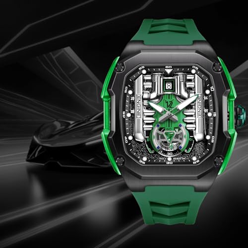 LILUOKE Phantom Engine Watch – Men's Luxury Sports Watch Inspired by Rolls-Royes V12 Engine Design, Skeleton Dial, Luminous Hands, Silicone Strap – (DT-LK9031G-03) - Image 2