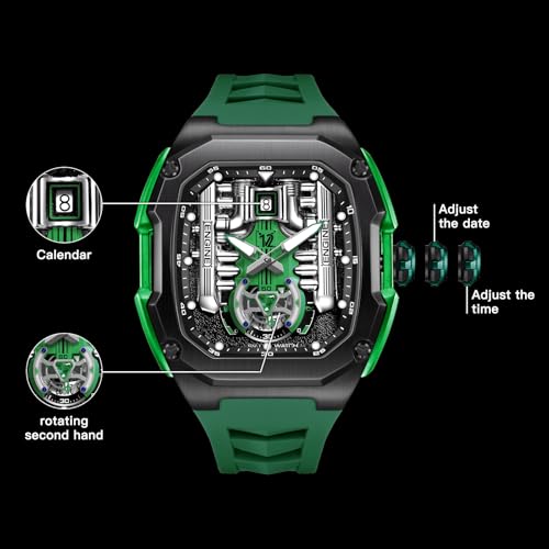 LILUOKE Phantom Engine Watch – Men's Luxury Sports Watch Inspired by Rolls-Royes V12 Engine Design, Skeleton Dial, Luminous Hands, Silicone Strap – (DT-LK9031G-03) - Image 3