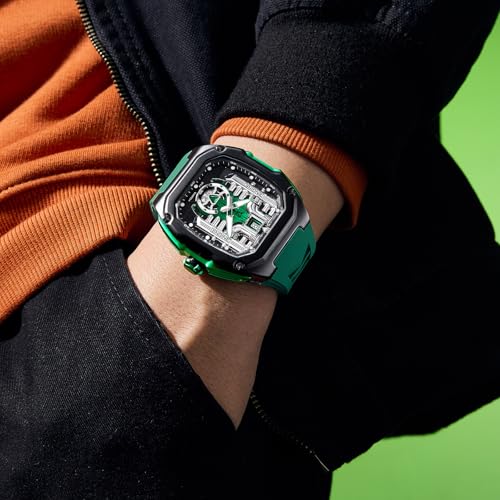 LILUOKE Phantom Engine Watch – Men's Luxury Sports Watch Inspired by Rolls-Royes V12 Engine Design, Skeleton Dial, Luminous Hands, Silicone Strap – (DT-LK9031G-03) - Image 5