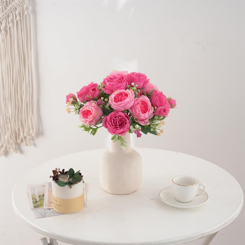 karoro 2 Packs Peonies Artificial Flowers, Small Silk Rose Pink Artificial Peonies Flowers Fake Peonies Faux Peonies Bouquet for Centerpiece Table Wedding Party Home Decor (2, Rose Red & Pink) - Image 2