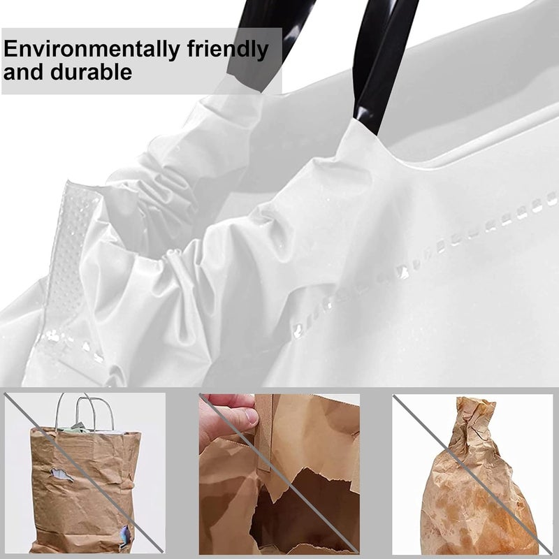 Luckam Take out Bags with Handles, 50 PCS Water Proof Tamper Evident to Go Bags with Seal Drawstring Food Bags Reusable Thick Plastic Shopping Bags for Restaurants, Carry Out, Delivery (Large) - Image 4