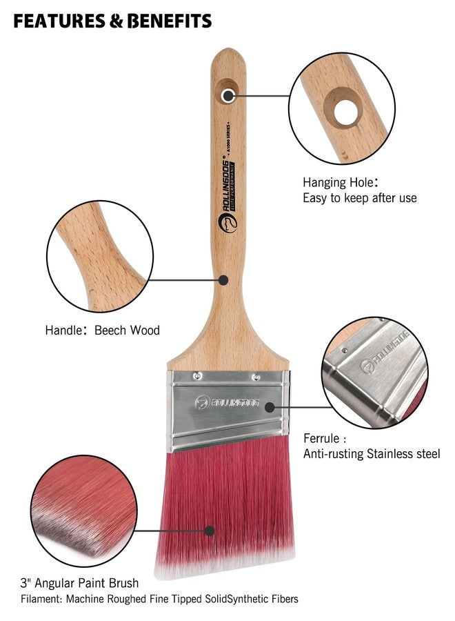 ROLLINGDOG 3" Angled Paint Brush - for All Paints Wall, Trim, Door, Edge and Detail Work - Image 3