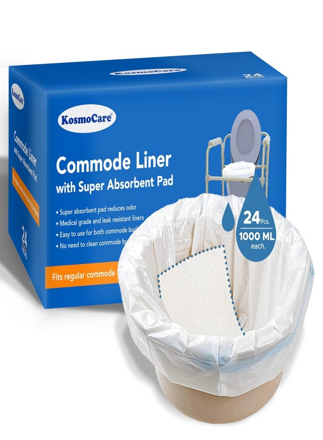 KosmoCare Disposable Bedside Commode Pail Liners; 24 Liners Universal Fit with Super Absorbent Pads - Image 1