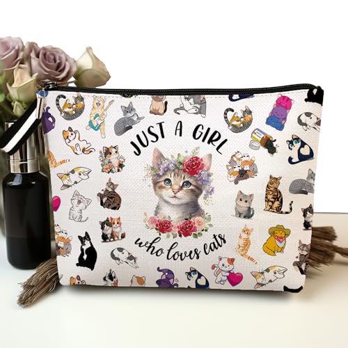 jepuyaya Cats Makeup Bag, Funny Cat Gifts, Cat Themed Cosmetic Bag for Women, Just A Girl Who Lover Cats, Zipper Pouch Makeup Bag - Image 4