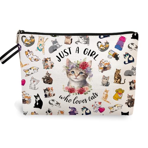 jepuyaya Cats Makeup Bag, Funny Cat Gifts, Cat Themed Cosmetic Bag for Women, Just A Girl Who Lover Cats, Zipper Pouch Makeup Bag - Image 1