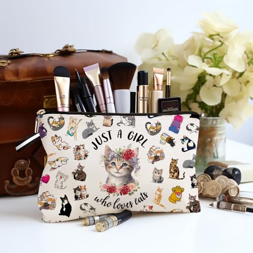 jepuyaya Cats Makeup Bag, Funny Cat Gifts, Cat Themed Cosmetic Bag for Women, Just A Girl Who Lover Cats, Zipper Pouch Makeup Bag - Image 3