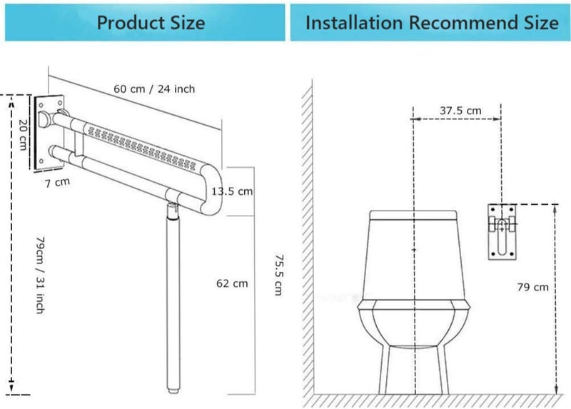 Nisorpa Toilet Grab BarFoldable Drop Down Toilet RailsSeat Support Aid Assist RailNon Slip Toilet Bar for Disabled Elderly Handicap Pregnant Load up to 450 lb200kg - Image 4