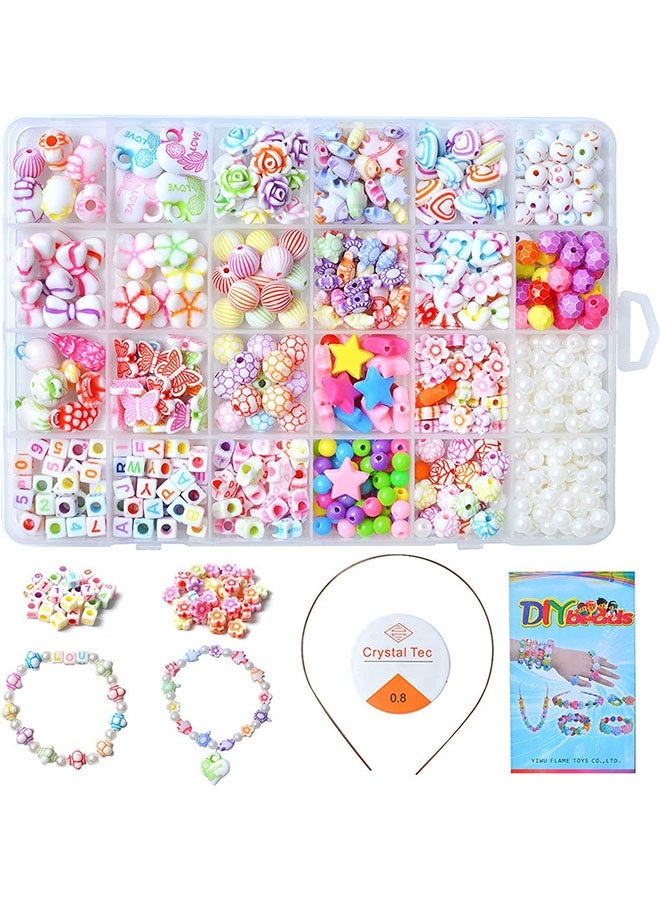 450PCS Beads Jewelry Making Kit for Girls, Alphabet Pony Beads Set for Bracelet Necklace Ring DIY Craft, Includes Scissors & Accessories, Ideal Gift for Kids Age 4-8 - Image 1