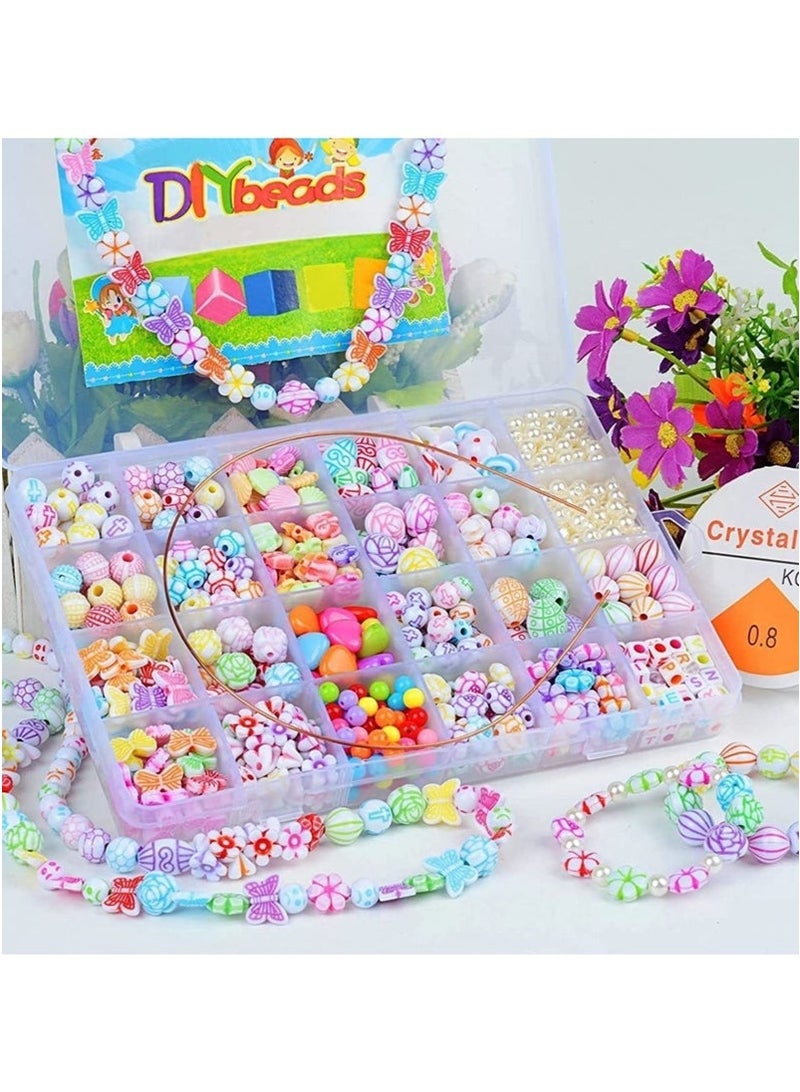 450PCS Beads Jewelry Making Kit for Girls, Alphabet Pony Beads Set for Bracelet Necklace Ring DIY Craft, Includes Scissors & Accessories, Ideal Gift for Kids Age 4-8 - Image 4