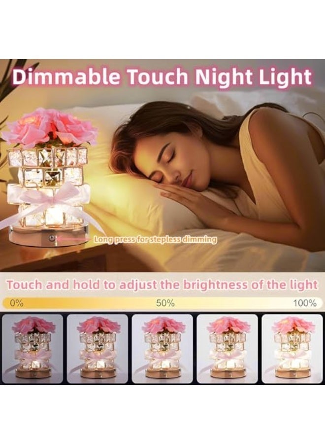 HPMY Crystal Table Lamp, Rechargeable Cordless Rose Light 3 Colors Dimmable Flower Lamp, Romantic LED Rose Diamond Lamp for Bedroom Living Pink Room Decor, Valentine Birthday Gift，Christmas gifts, Eid gifts for Her - Image 2
