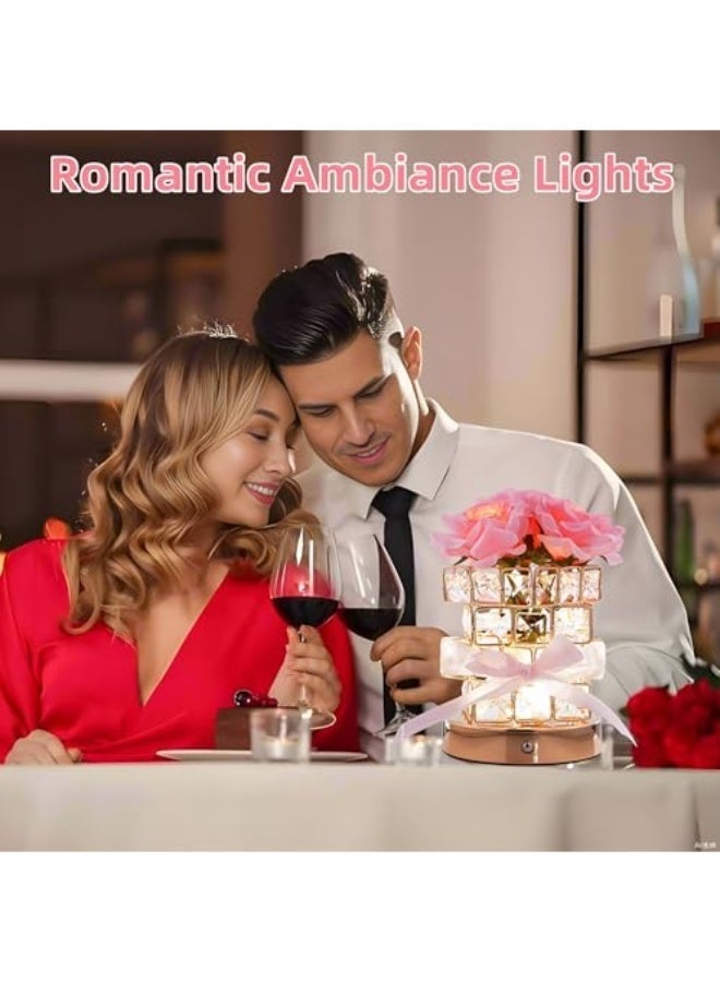 HPMY Crystal Table Lamp, Rechargeable Cordless Rose Light 3 Colors Dimmable Flower Lamp, Romantic LED Rose Diamond Lamp for Bedroom Living Pink Room Decor, Valentine Birthday Gift，Christmas gifts, Eid gifts for Her - Image 5