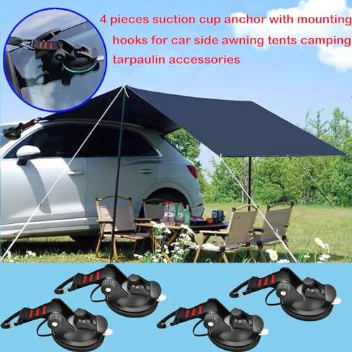 OjpZorynic 4PCS Heavy Duty Suction Cups Anchor with Hooks, Outdoor Strong Suction Camper Accessories for Camping Tarp Accessory Car Side Awning Trap Tie Down. - Image 2