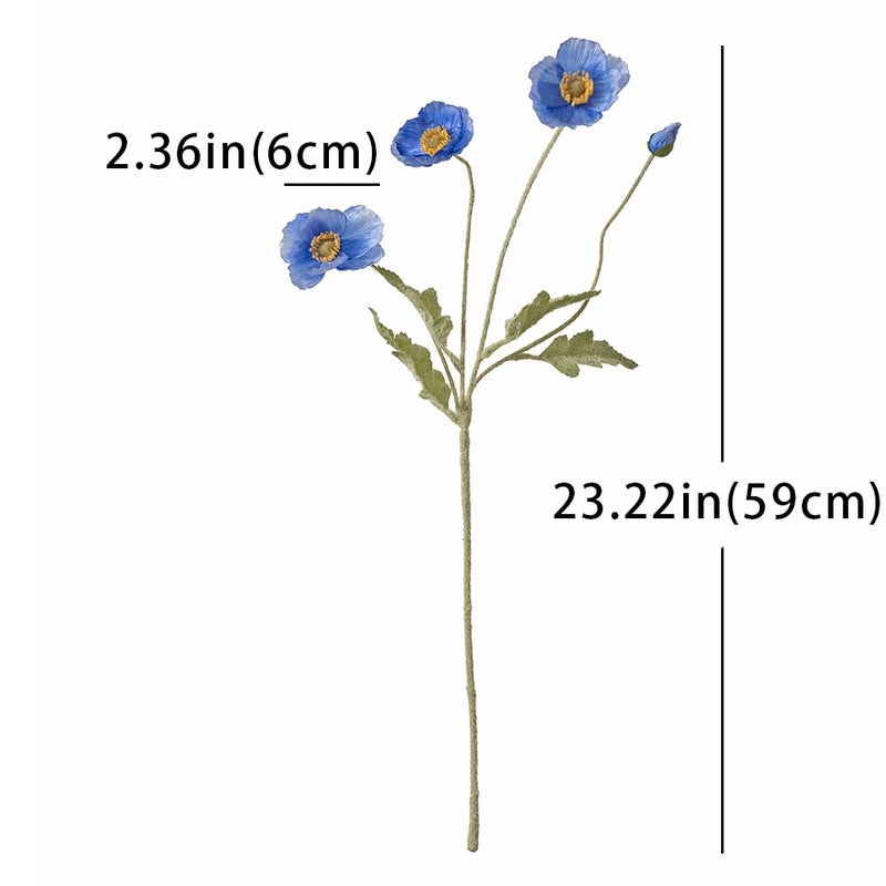 DUYONE Artificial Flowers 6 Stems Poppy Silk Bouquet,for Wedding, Home, Party Decoration,Table Centerpiece Arrangement(Blue) - Image 4