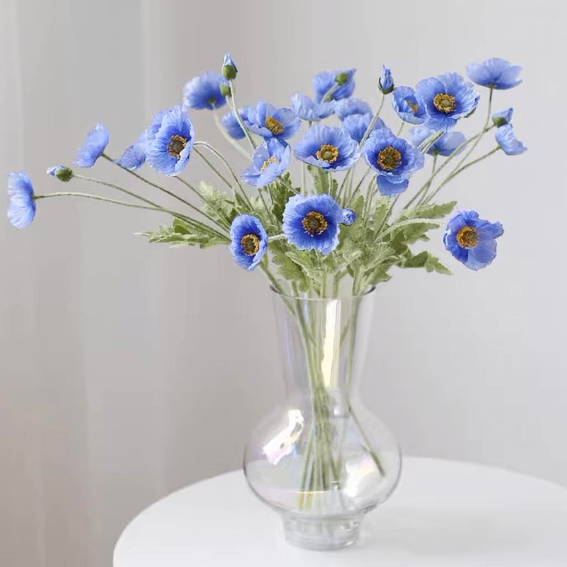 DUYONE Artificial Flowers 6 Stems Poppy Silk Bouquet,for Wedding, Home, Party Decoration,Table Centerpiece Arrangement(Blue) - Image 1
