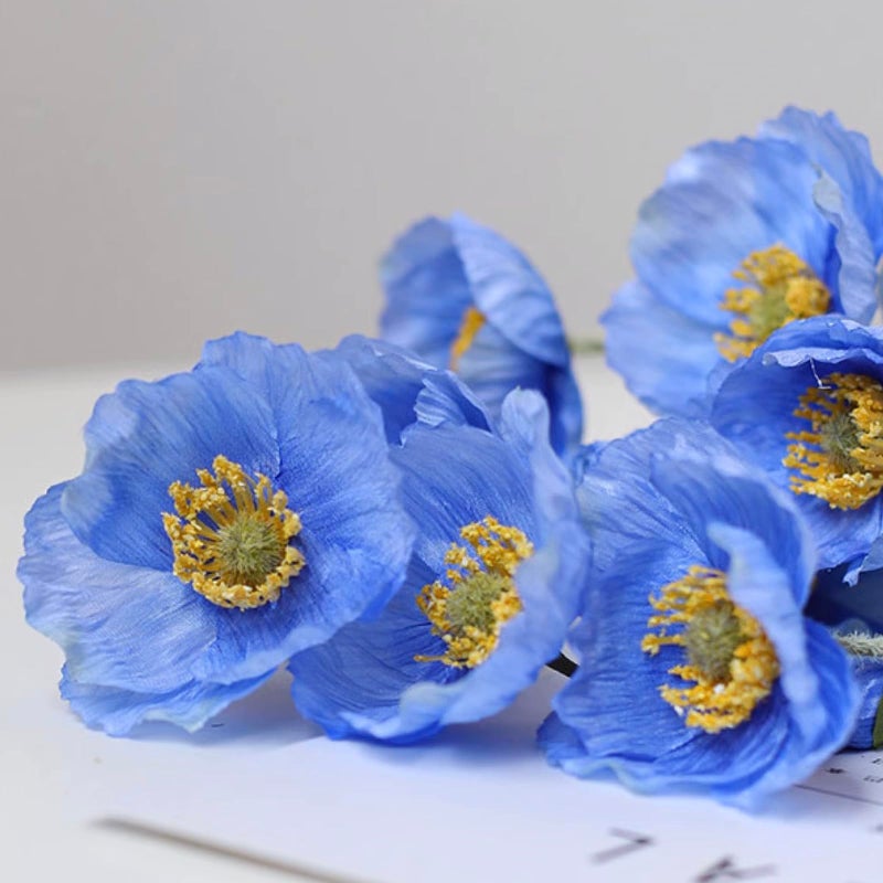 DUYONE Artificial Flowers 6 Stems Poppy Silk Bouquet,for Wedding, Home, Party Decoration,Table Centerpiece Arrangement(Blue) - Image 3