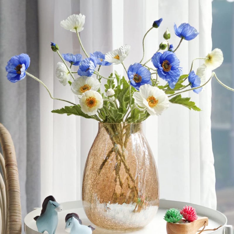 DUYONE Artificial Flowers 6 Stems Poppy Silk Bouquet,for Wedding, Home, Party Decoration,Table Centerpiece Arrangement(Blue) - Image 2