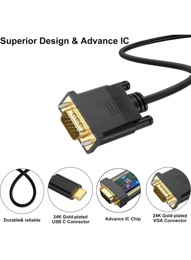 كابل USB-C إلى VGA بطول 3 قدم محول فيديو Type-C إلى VGA للأجهزة المحمولة واللابتوب والشاشات - Image 3