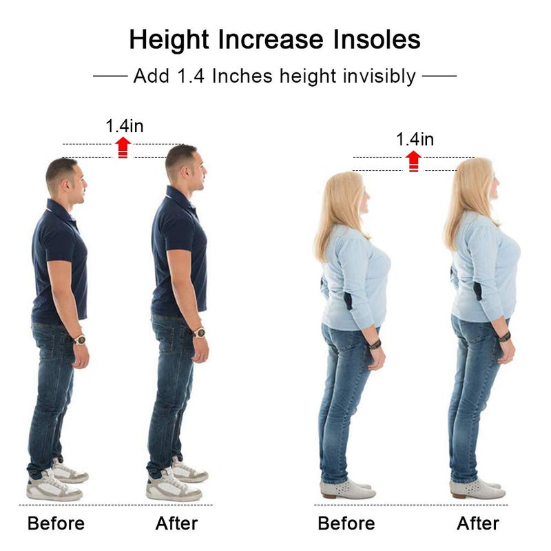 SQHT's Height Increase Insoles - Gel Shoe Heel Lift Inserts & Pads, Achilles Tendon Cushion Cups for Men and Women (Large (1.4" Height)) Black - Image 2