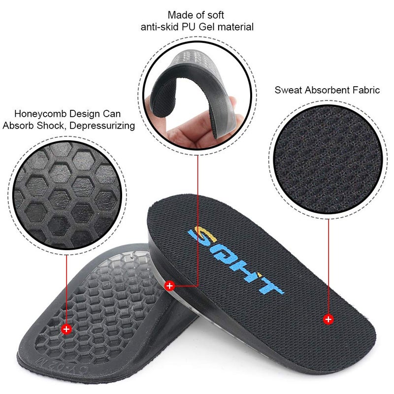 SQHT's Height Increase Insoles - Gel Shoe Heel Lift Inserts & Pads, Achilles Tendon Cushion Cups for Men and Women (Large (1.4" Height)) Black - Image 3