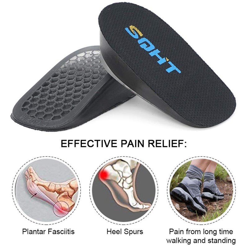 SQHT's Height Increase Insoles - Gel Shoe Heel Lift Inserts & Pads, Achilles Tendon Cushion Cups for Men and Women (Large (1.4" Height)) Black - Image 4