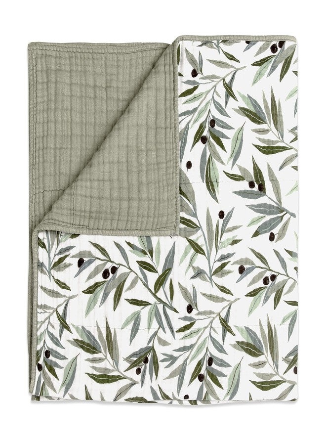 babyletto 100% Organic Cotton Quilt, GOTS-Certified, 3-Layers of Ultra-Soft and Breathable Muslin - Olive Branches - Image 1