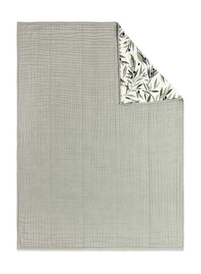 babyletto 100% Organic Cotton Quilt, GOTS-Certified, 3-Layers of Ultra-Soft and Breathable Muslin - Olive Branches - Image 3