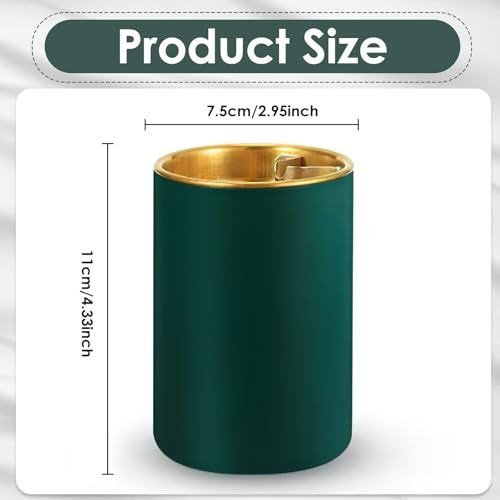 TecoKart® Ash Tray with Lid & Cigarette Holder, Stainless Steel Green Ashtray for Home & Car, Fits on Tables & Cup Holders, Durable Windproof Ashtray with Funnel Lid - Image 2