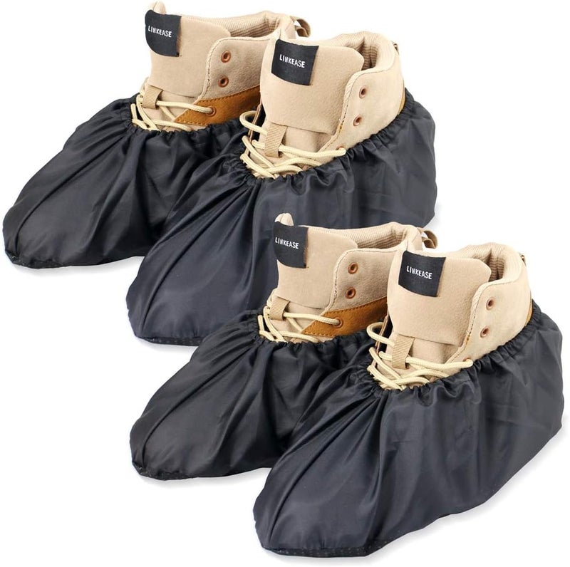LINKEASE Reusable Boot & Shoe Covers Water Resistant Non Skid and Washable for Real Estate Contractors to Keep Floors Carpets Footwear and Rooms Clean - 2 Pairs (Large, Black) - Image 1