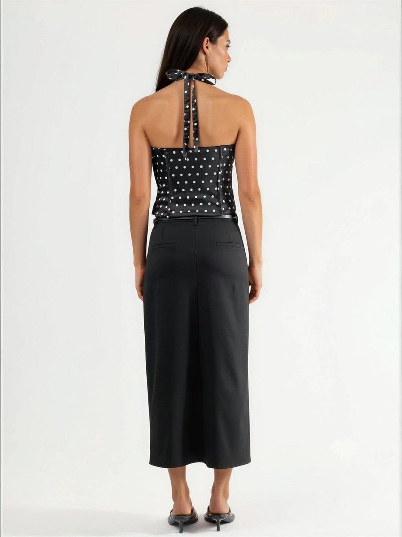 Qustyle QU STYLE Belted Midi Skirt with Slit - Image 3