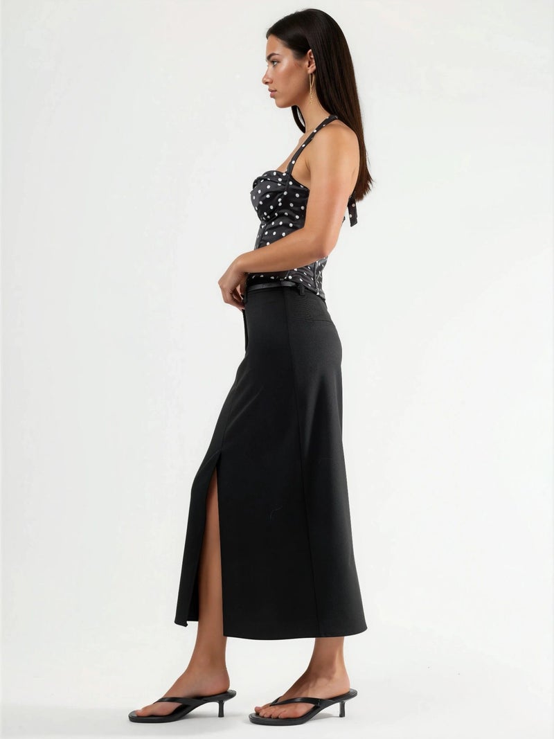 Qustyle QU STYLE Belted Midi Skirt with Slit - Image 5
