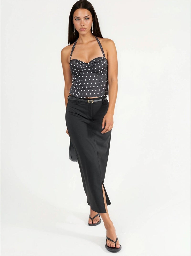 Qustyle QU STYLE Belted Midi Skirt with Slit - Image 4