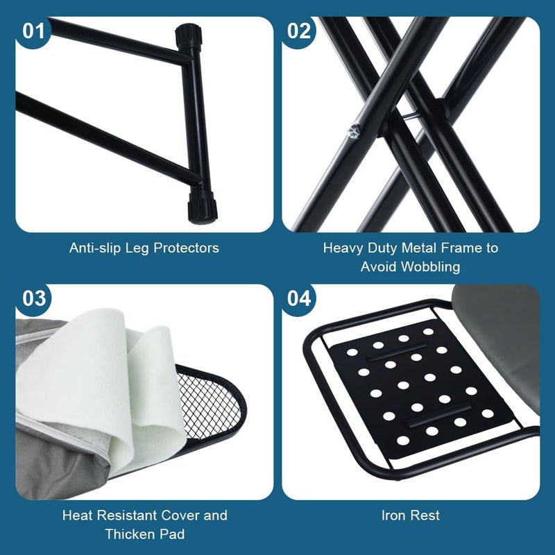 Doardire Ironing Board Full Size, Heat Resistant Cover Iron Board with Steam Rest, Ultra Thick Padding, Height Adjustable Heavy Sturdy Metal Frame Legs Ironing Stand,Non-Slip Foldable (54"x13", Square Rest) - Image 3