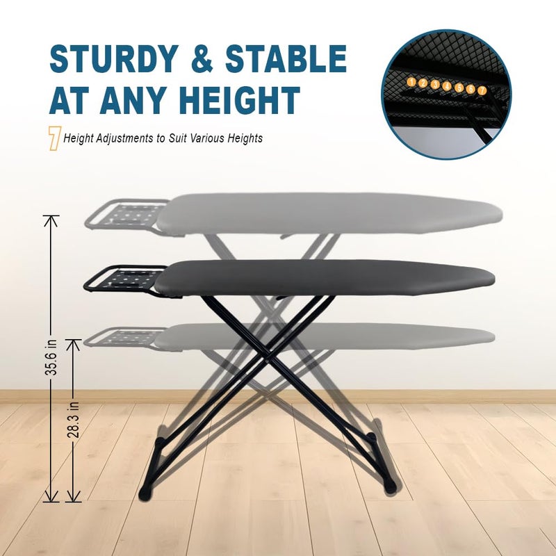 Doardire Ironing Board Full Size, Heat Resistant Cover Iron Board with Steam Rest, Ultra Thick Padding, Height Adjustable Heavy Sturdy Metal Frame Legs Ironing Stand,Non-Slip Foldable (54"x13", Square Rest) - Image 2