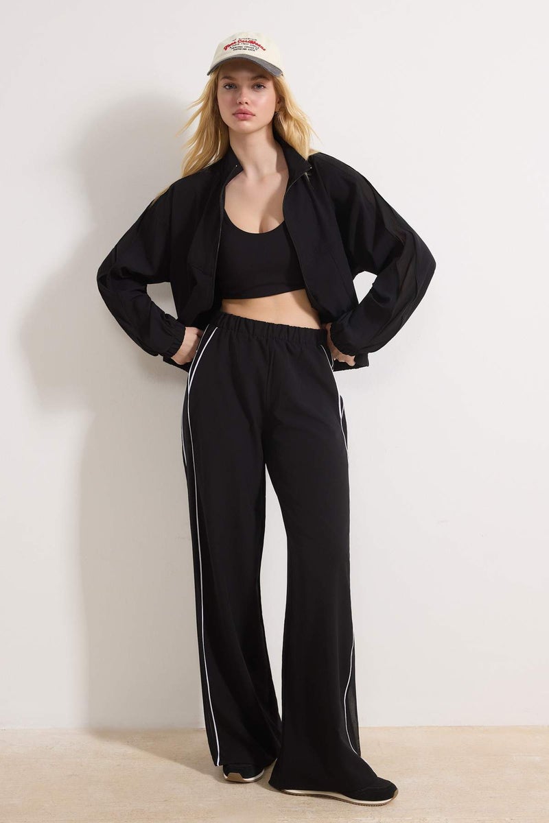 trendyol Black Sport Lycra Ribbed Tulle Detailed Woven Sports Sweatpants Thmss26Ea00006 - Image 2
