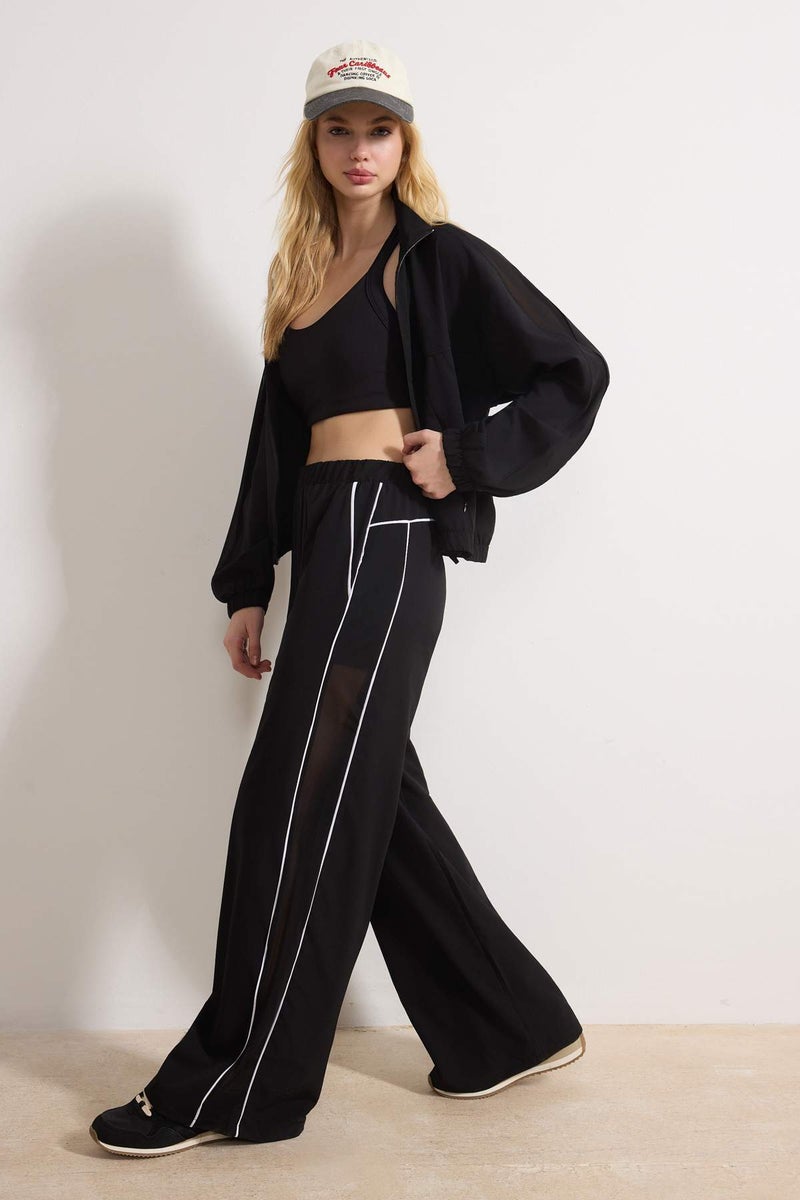 trendyol Black Sport Lycra Ribbed Tulle Detailed Woven Sports Sweatpants Thmss26Ea00006 - Image 1