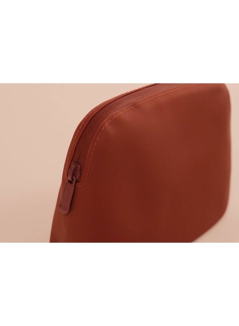 Silicone Makeup Bag with Zipper Large Capacity Travel Cosmetic Pouch Waterproof Lightweight Toiletry Bag for Women Maroon - Image 3