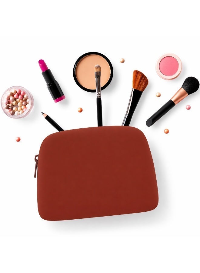 Silicone Waterproof Makeup Bag – Large Travel Cosmetic Pouch (Maroon) - Image 1