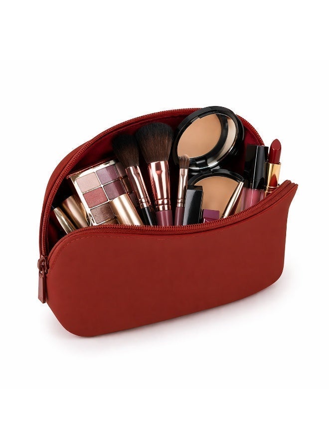 Silicone Waterproof Makeup Bag – Large Travel Cosmetic Pouch (Maroon) - Image 2