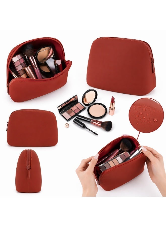 Silicone Waterproof Makeup Bag – Large Travel Cosmetic Pouch (Maroon) - Image 3