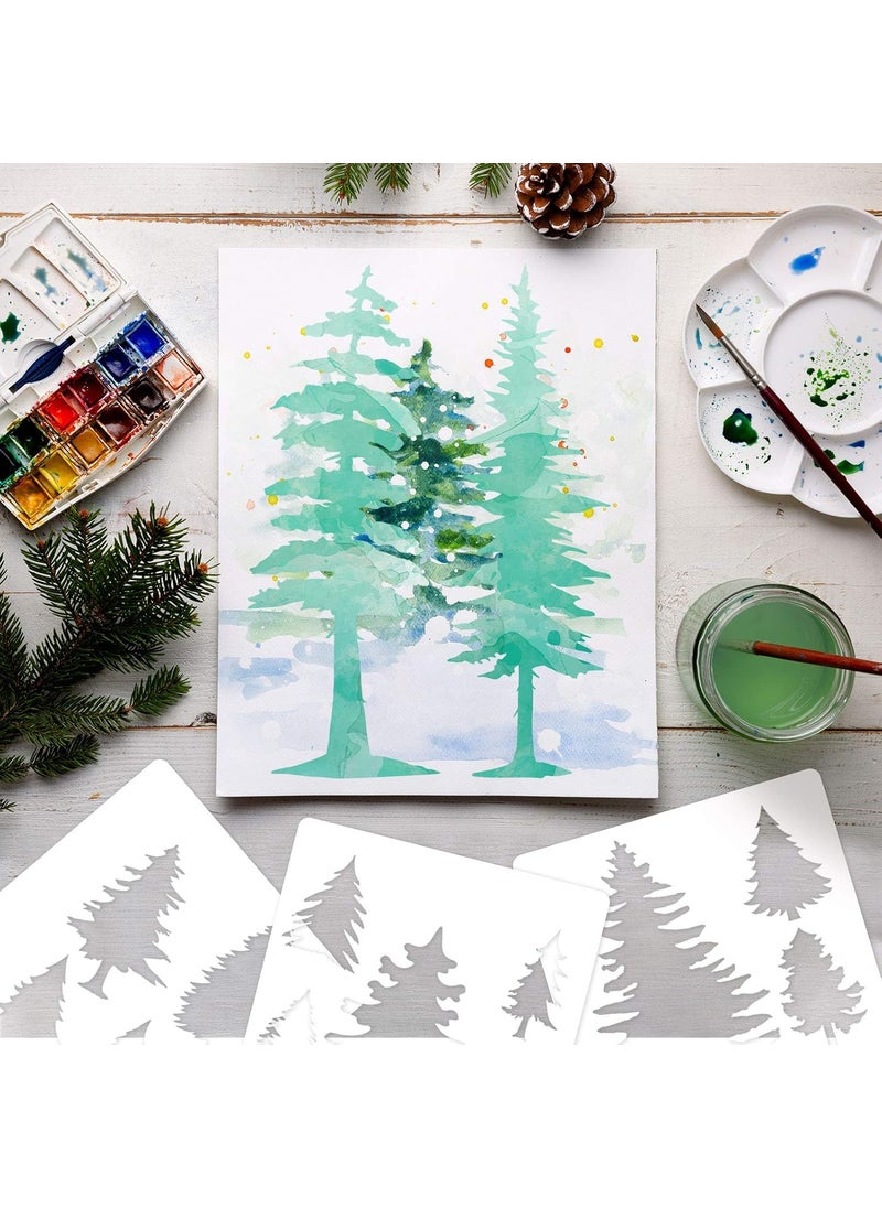 Outus - 8 Pieces Pine Tree Stencils Art Painting Templates Stencils for Painting on Wood Winter Holiday DIY Wall Floor Decor Supplies - Image 1