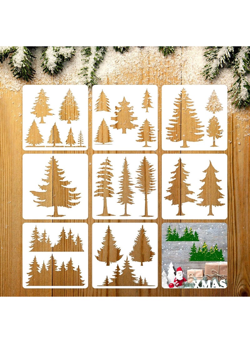 Outus - 8 Pieces Pine Tree Stencils Art Painting Templates Stencils for Painting on Wood Winter Holiday DIY Wall Floor Decor Supplies - Image 1