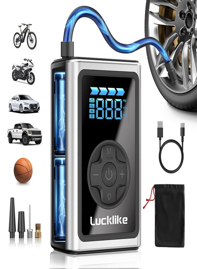 Lucklike Portable Bike Tire Inflator,150PSI Portable Air Pump for Bike Tire, Bike Tire Pump with Digital Tire Pressure Gauge, Air Pump with LED Light for Car, Ball, Motorcycle, Bicycles - Image 1