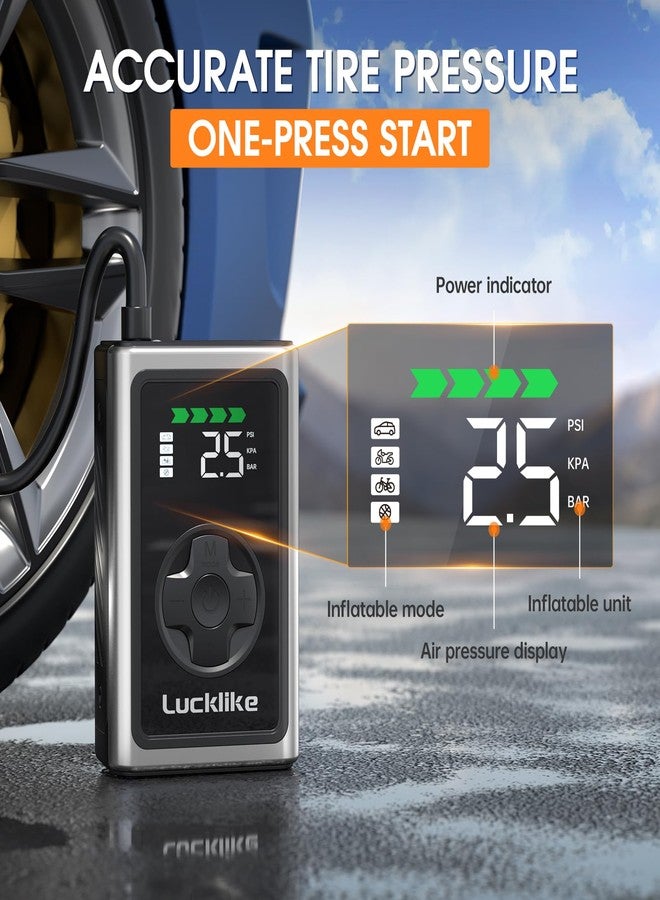 Lucklike Portable Bike Tire Inflator,150PSI Portable Air Pump for Bike Tire, Bike Tire Pump with Digital Tire Pressure Gauge, Air Pump with LED Light for Car, Ball, Motorcycle, Bicycles - Image 5