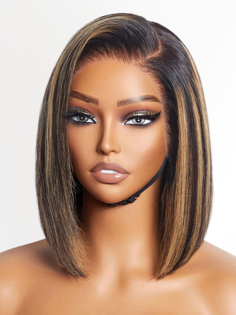 LUVME HAIR Ombre Blonde Highlight Silky Straight Glueless Pre Cut Lace Bob Wig