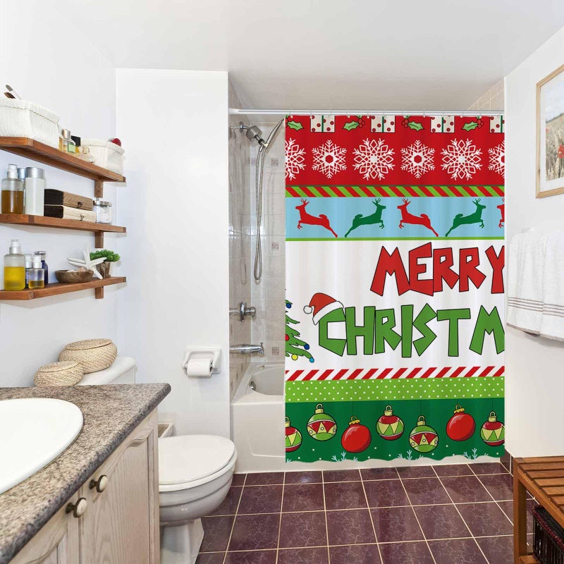 Allenjoy 72x72 Inch Merry Christmas Shower Curtain for Bathroom Sets Winter New Year Xmas Bells Tree Snowflakes Holiday Bath Decor Decorations Durable Waterproof Fabric Machine Washable - Image 5