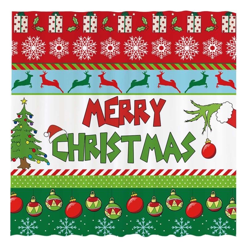Allenjoy 72x72 Inch Merry Christmas Shower Curtain for Bathroom Sets Winter New Year Xmas Bells Tree Snowflakes Holiday Bath Decor Decorations Durable Waterproof Fabric Machine Washable - Image 1