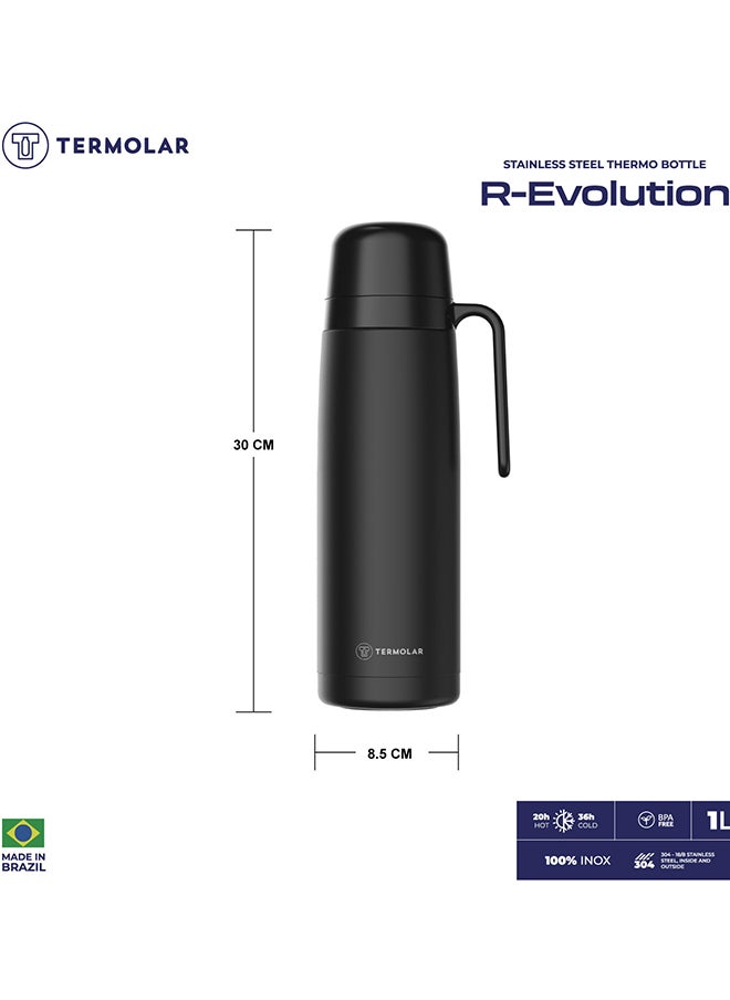 Termolar - Termolar Stainless Steel R-Eolution Black Vacuum Insulated Bottle , Portable Bottle , Indoor And Outdoor Use , Easy To Clean 1 Ltr, Tr57812 - Image 1